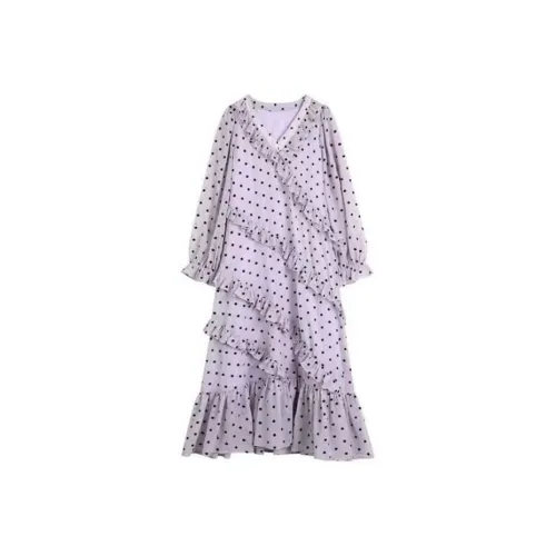 Lookinto Длинное платье с длинными рукавами женское светло-фиолетовое