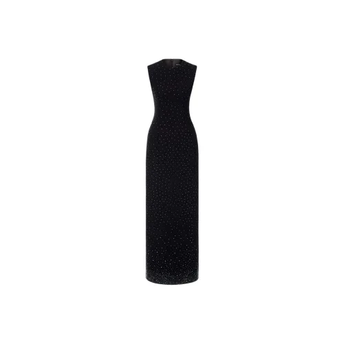 MONTSAND SS25 Black Crystal Бисерное Макси Платье Без Рукавов Женское Черное