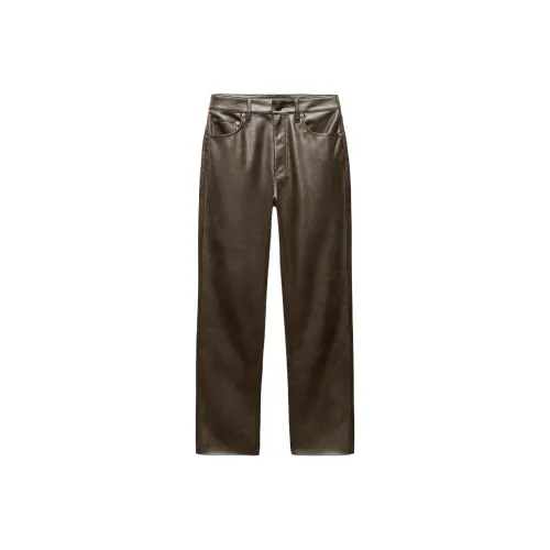 ZARA ZW Series Коричневые Женские Кожаные Брюки