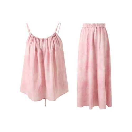 3COLOUR Повседневный Женские Комплекты Вишневый цветок Розовый Топ с бретелями + Юбка