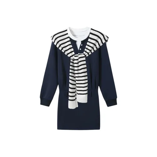 JOSR Длинное платье с длинными рукавами женское темно-синий