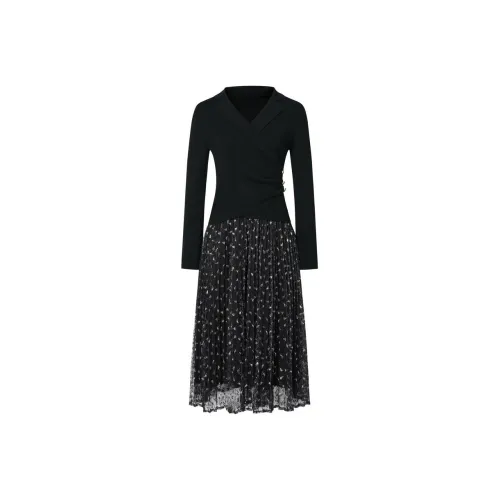 JZ. ANNAKRO Длинное платье с длинным рукавом женское простой дизайн черный цвет