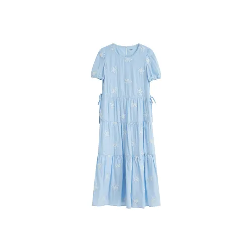 Inman Короткий рукав Платье Женское Аква-синий