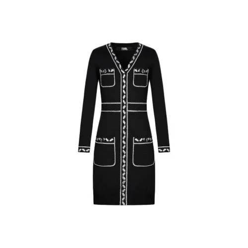 KARL LAGERFELD Длинное платье с длинными рукавами женское черное