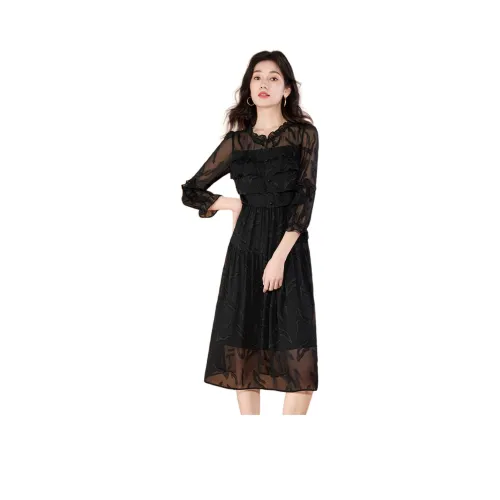 Mylan Весеннее-Осеннее Длинное Платье с Длинными Рукавами Женское Черное