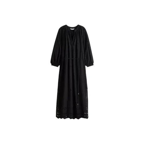 H M Длинное платье с длинными рукавами женское черное