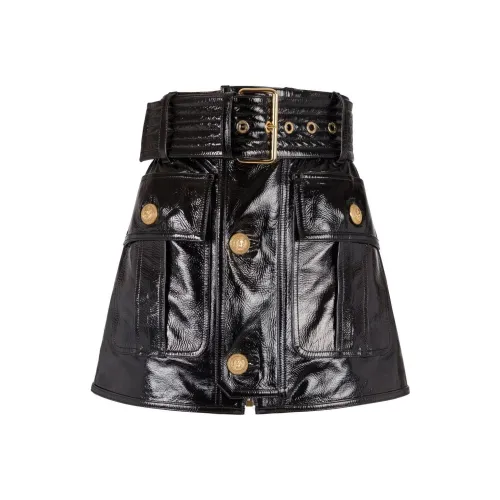 BALMAIN Черные Женские Кожаные Короткие Юбки