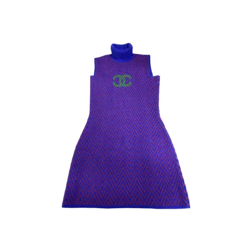 CHANEL Без рукавов Платье Женское Синий Фиолетовый