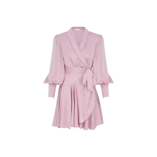 Zimmermann SS25 Длинное Платье с Длинными Рукавами Женское Розовое