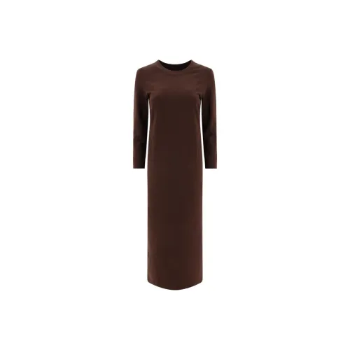 NORMA KAMALI Длинное платье с длинными рукавами женское шоколадного цвета