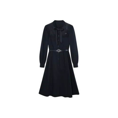 Pit Длинный рукав Платье Женское Черное