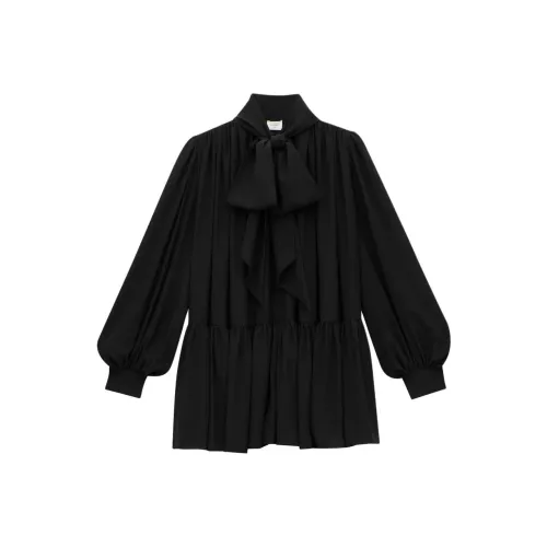 SAINT LAURENT Длинное платье с длинными рукавами женское черное