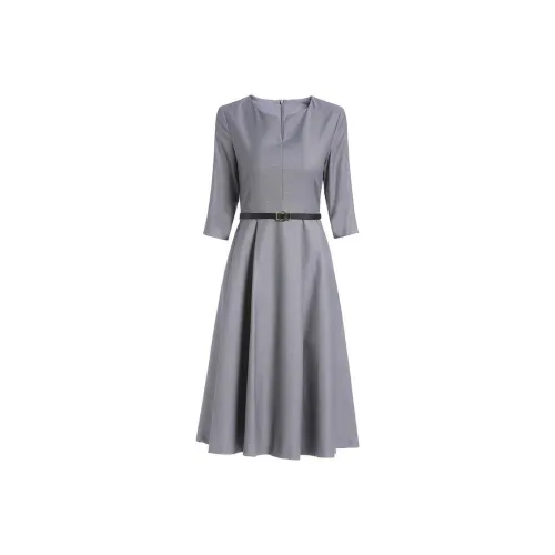 MITX Весна Длинный Рукав Платье Женское Светло-Серое