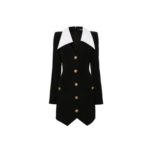 BALMAIN Черное Женское Длинное Платье с Рукавами