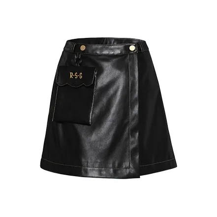 ROSESTUDIOBYGUOPEI Черная женская кожаная короткая юбка