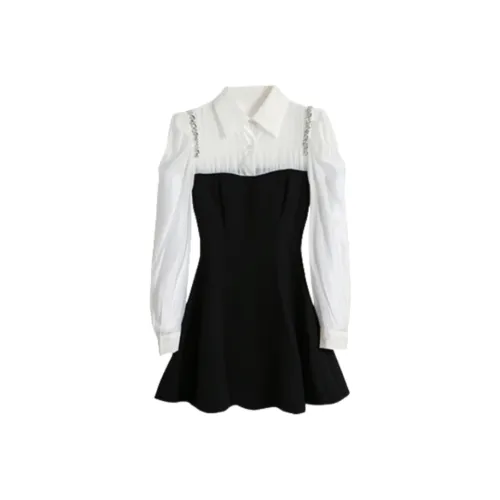 Icicofficial Длинное платье с длинными рукавами женское черное и белое