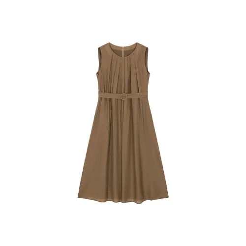 Mo Han Yi Mei Без рукавов Платье Женское Коричневое