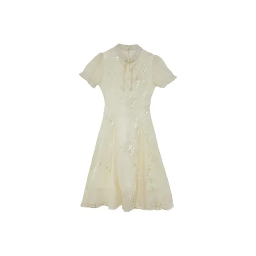 Icicofficial Короткий рукав Платье Женское Новый китайский стиль Платье