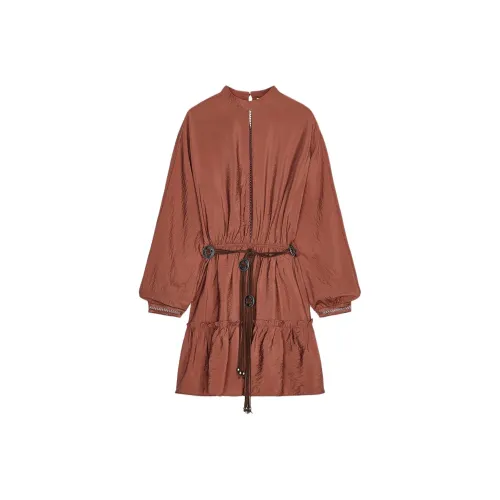 ZARA Длинное платье с длинными рукавами женское светло-коричневое