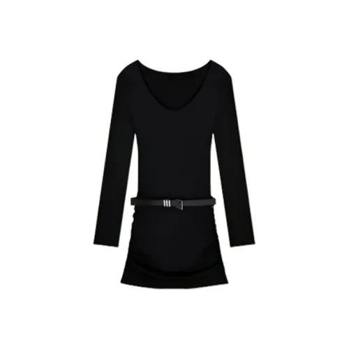 ONE PASS STUDIO Длинное платье с длинными рукавами женское черное