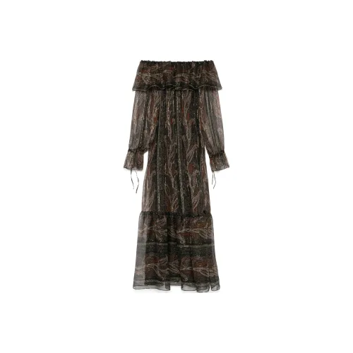 SAINT LAURENT SS25 Длинное Платье с Длинными Рукавами Женское Черное