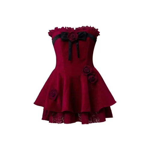 ONE PASS STUDIO Без рукавов Платье Женское Бордовый