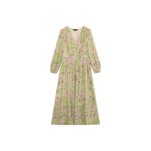 LOUISY AO Длинное платье с длинными рукавами женское зеленый цветочный