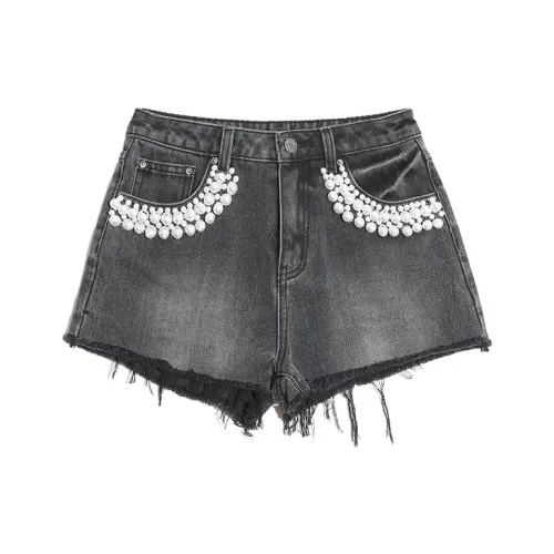 TCH Черные с серебристым логотипом Женские джинсовые шорты