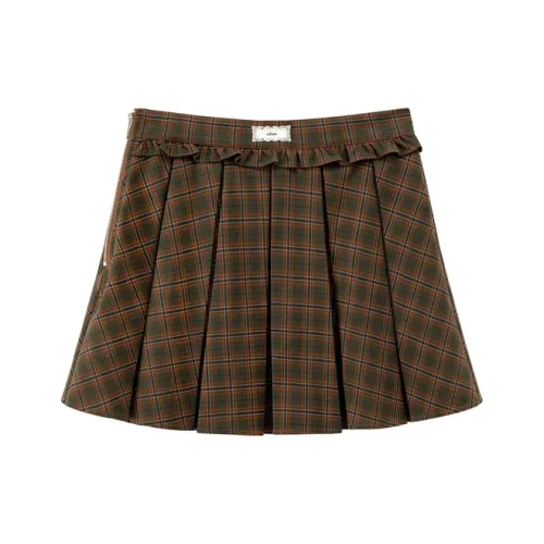 CHUU Повседневные короткие юбки женские зеленая клетка