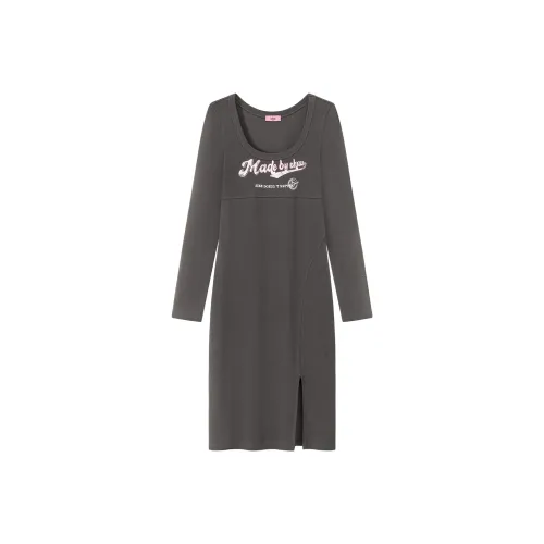 CHUU Угольно-серый Женские Длинные Платья с Рукавами