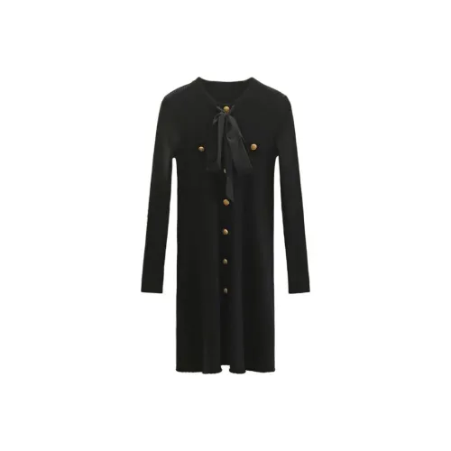 KEAB Длинное платье с длинными рукавами женское черное