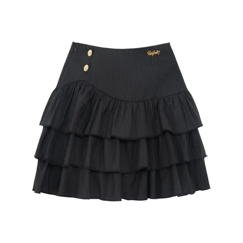 UNIFREE Повседневные короткие юбки С наполнителем Ярусная юбка Юбка A-силуэта Юбка женская Черный
