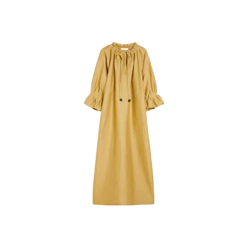 MaxMara Длинное платье с длинными рукавами женское золотое