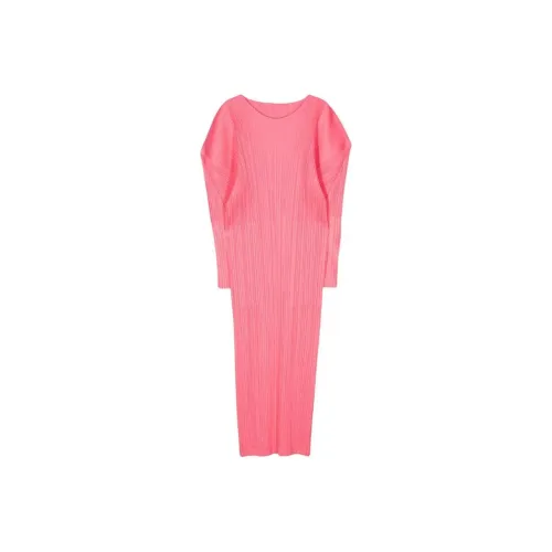 PLEATS PLEASE ISSEY MIYAKE SS24 Длинное платье с длинными рукавами женское персиково-розовое