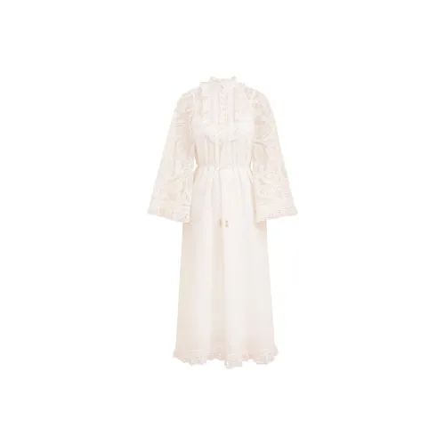 Zimmermann SS25 Длинное Платье с Длинными Рукавами Женское Белое