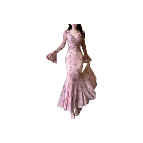 GJFD Длинное платье с длинными рукавами женское XiaoMing MI с принтом бабочки включая топ с бретелями