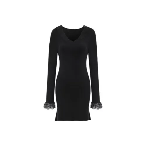 SECFLY OFFICIAL Длинное платье с длинными рукавами женское черное