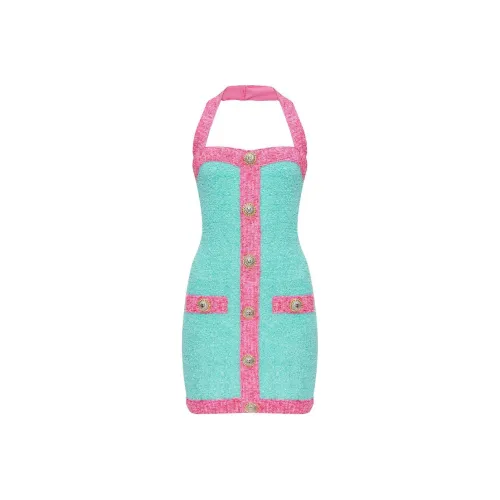 BALMAIN FW24 Slip Платье Женское Розовый Зеленый