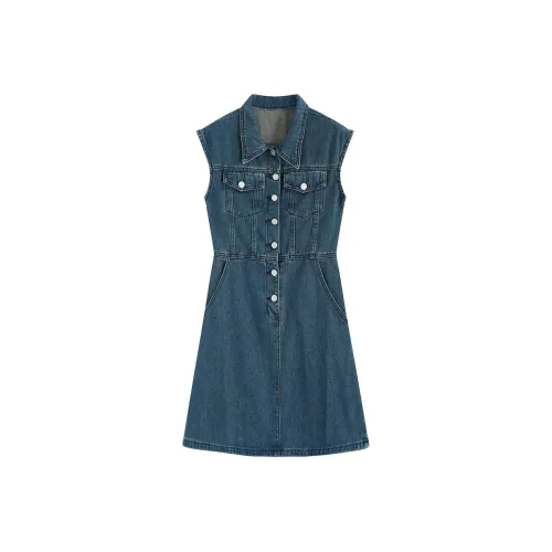 Garbege Без рукавов Платье Женское Синее