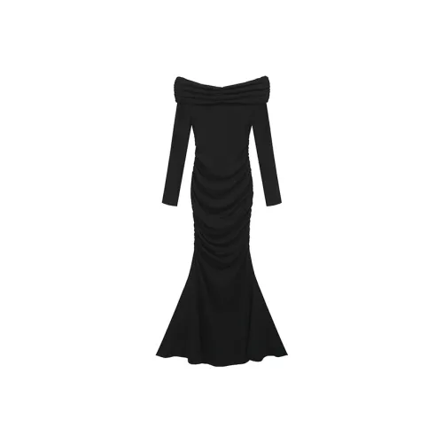 AHDO Длинное платье с длинными рукавами женское черное