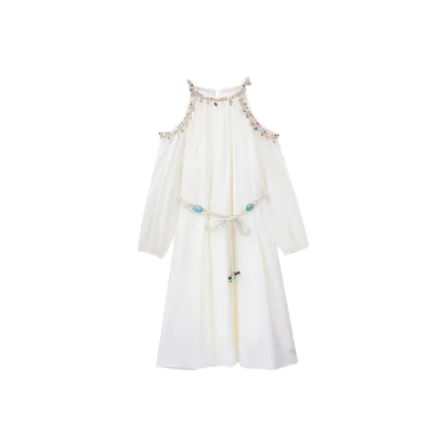 Incolore Длинное платье с длинными рукавами женское абрикосового цвета