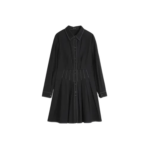 ELLE Длинное платье с длинными рукавами женское черное