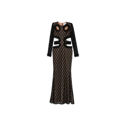 Self Portrait Длинное Платье с Длинными Рукавами Женское Черное