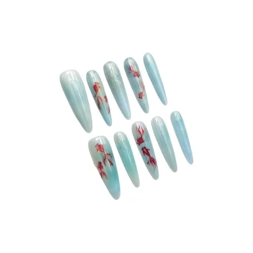 JIXUAN Золотая рыбка с принтом технология False Nail длинный светло-синий градиент новый китайский стиль