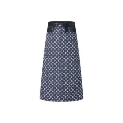 LOUIS VUITTON MONOGRAM DENIM Midi Юбка Повседневная Длинная Юбка Женская Синяя