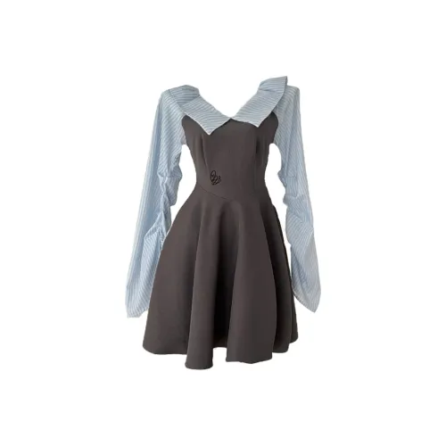 COHX Длинное платье с длинным рукавом женское серого цвета