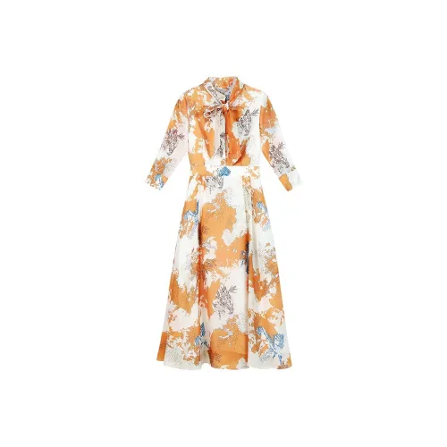 BBLLUUEE Длинный рукав Платье Женские Ri MU Оранжевый