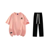 Комплект одежды (Розовая футболка + Черные повседневные штаны)