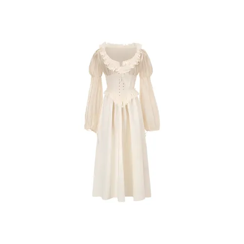 SYEEE WITH U Длинное платье с длинными рукавами женское светло-абрикосовое