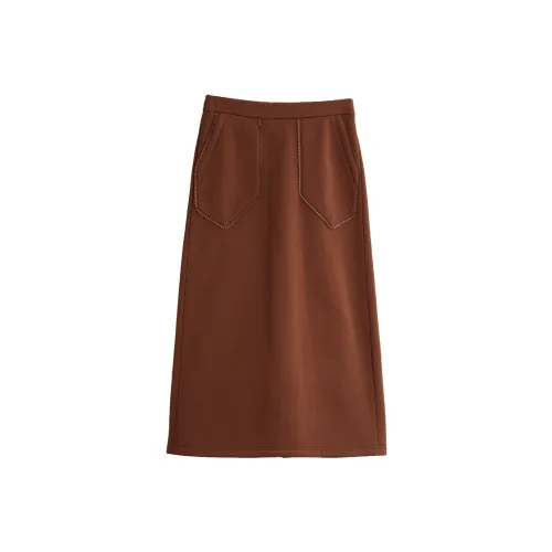 ELLE Повседневный Длинный Юбка Женская Коричневая